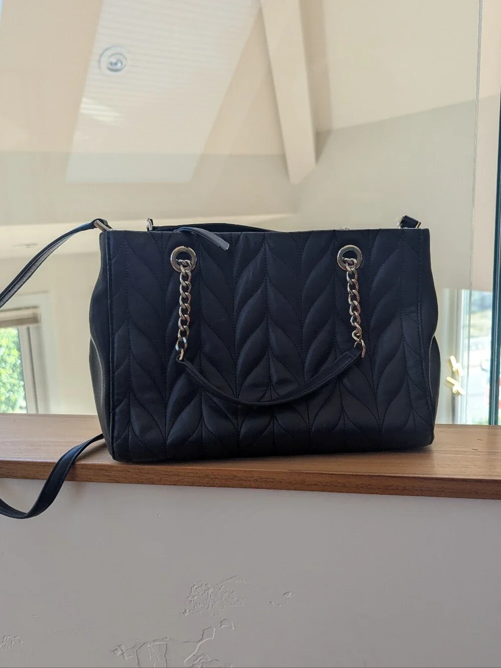kate spade Black Quilted Leather Shoulder Bag with Chain Detail